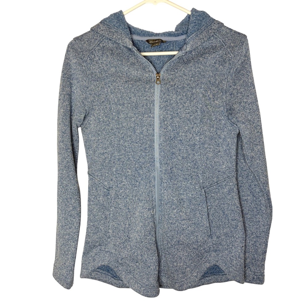Eddie Bauer Full Zip Hoodie Women's Size Small Gorpcore Blue Sherpa Lined Marl